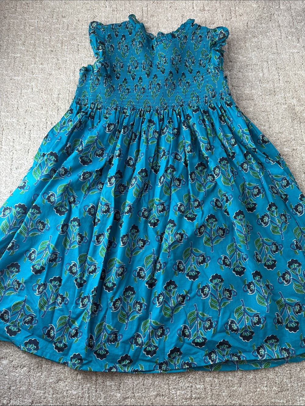 French Connection Girls Turquoise Blue Floral Smocked Sundress like new